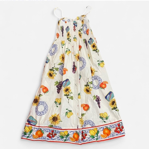 H&M Smocked Bodice Icon Fruit Floral Print Midi Dress Size Large - Picture 6 of 6